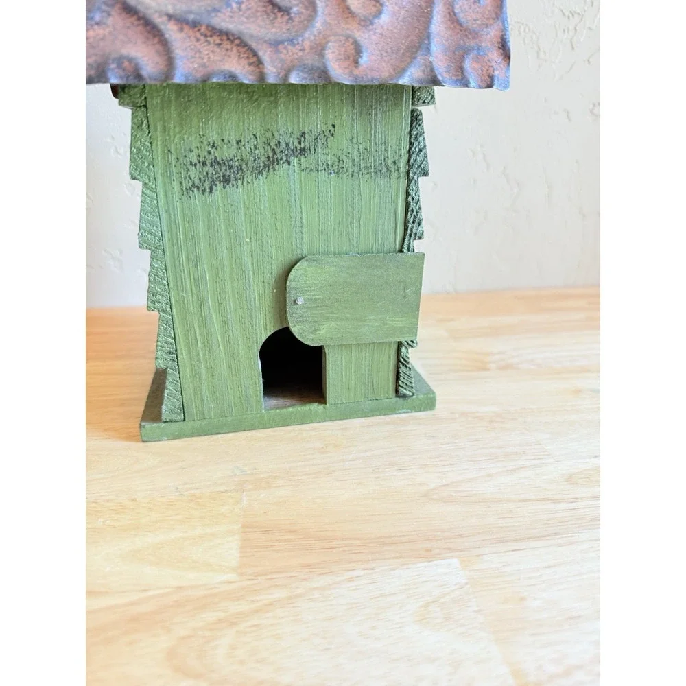 Wooden BirdHouse Metal Roof Wooden Siding Swinging Access Door Rustic Style